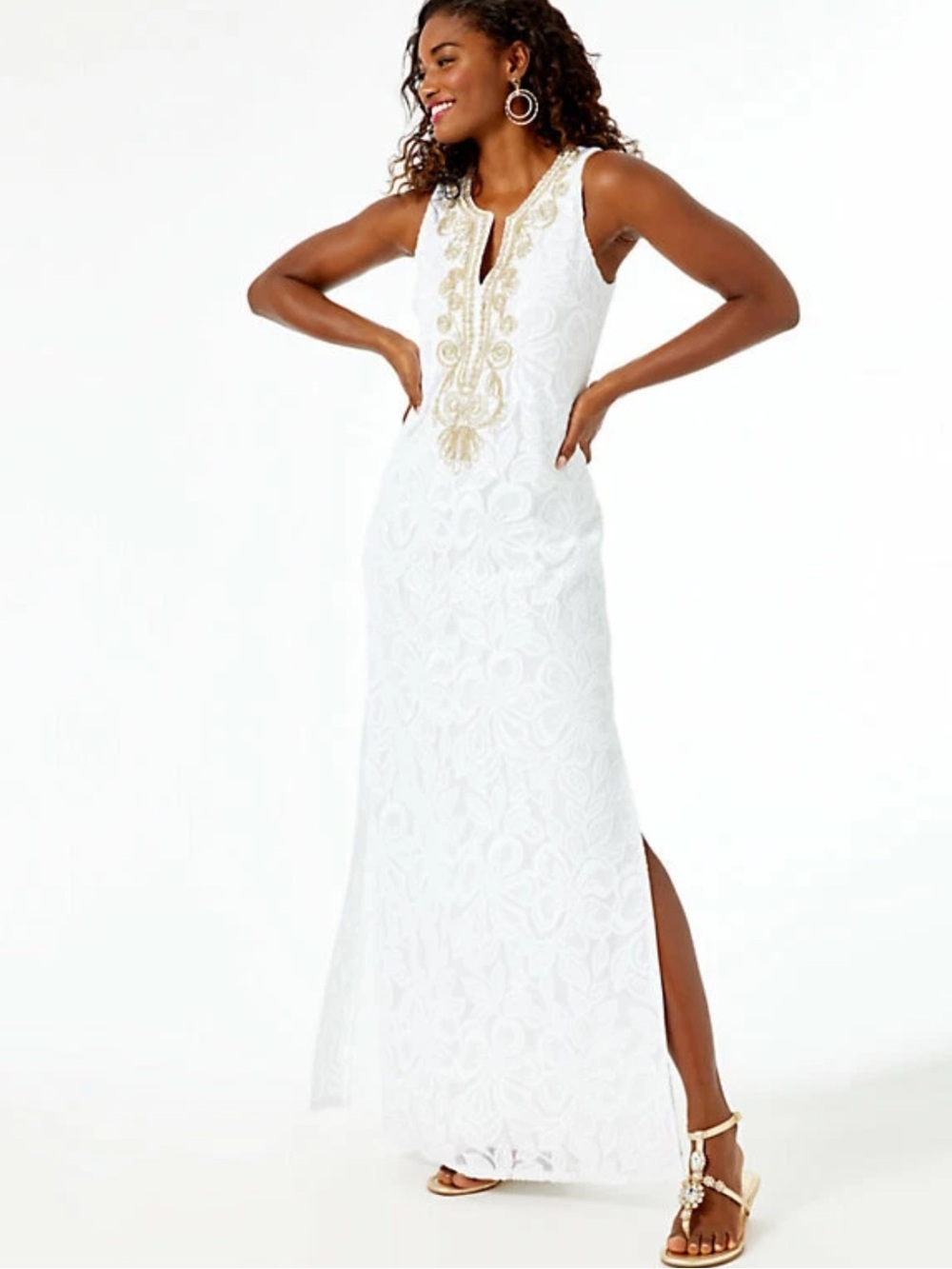 Lilly Pulitzer Carlotta Maxi Dress with Gold Embroidery Sz 16 - Picture 4 of 8